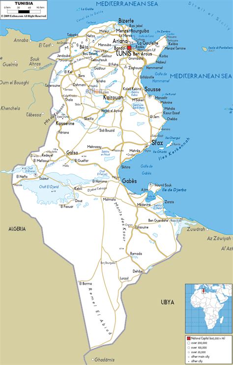 Detailed Clear Large Road Map Of Tunisia Ezilon Maps