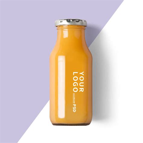 Orange Juice Drink Glass Bottle Packaging Mockup