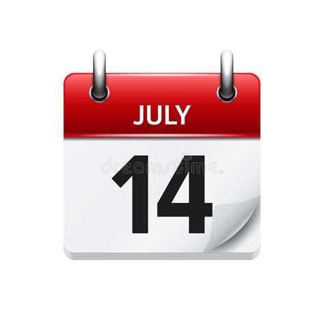 July 14 Vector Flat Daily Calendar Icon Date And Time Day Month