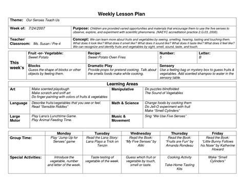 NAEYC Lesson Plan Template for Preschool | Sample Weekly Lesson Plan Templ… | Preschool lesson 