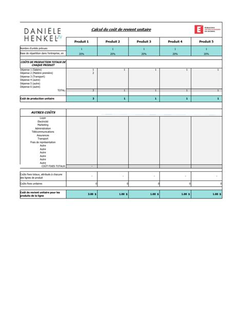 Calcul Prix De Revient Excel Pdf