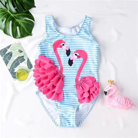 Funfeliz 3d Flamingo Baby Girls Swimwear One Piece Swimsuit For Gi