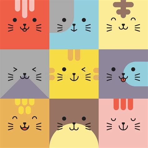 Set Of Various Avatars Of Cat Facial Expressions Adorable Cute Baby