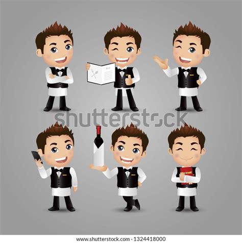 Profession Server Different Poses Stock Vector Royalty Free