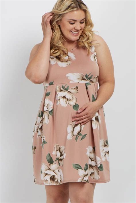 Pink Floral Pleated Plus Maternity Dress Mini Dress Dresses Maternity Dresses