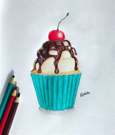Cupcake Drawing Using Colour Pencils Desserts Drawing Cupcake