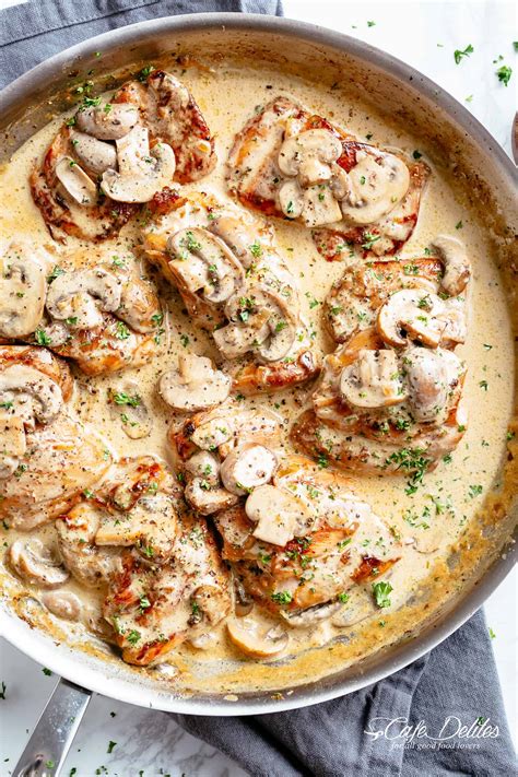 This will give you great crispy skin along will getting the meat done to a deliciously crispy skin and juicy inside, oven baked chicken thighs have it all. Chicken Thighs With Creamy Mushroom Garlic Sauce - Cafe ...