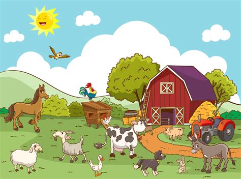 Cartoon Farm Animals In The Farming Background 12715944 Vector Art At