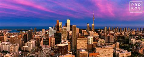 Panoramic Cityscape Of Toronto At Dusk Framed Photograph By Andrew Prokos