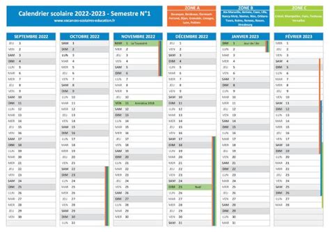 Calendrier Semestriel 2022 2023 Semestre 1 Et Semestre 2 2022 2023