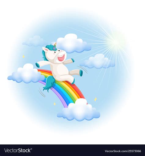 A Happy Unicorn Slide On Rainbow Royalty Free Vector Image