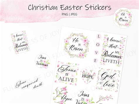 Printable Christian Easter Stickers He Is Risen Stickers Cherry Blossom