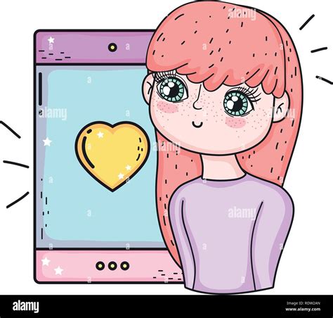 Young Cute Girl Lover With Smartphone Stock Vector Image And Art Alamy