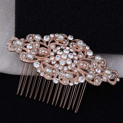 Rose Gold Bridal Headpiece Comb Crystal And Pearls