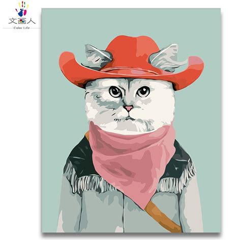 American Animal Cowboy Cat Diy Oil Painting Pictures By Numbers With