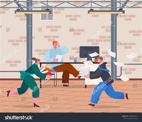 Chaos Office Unorganized Office Workers Panic Stock Vector Royalty