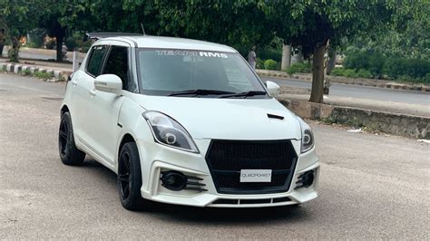Modified Swift With Customized Front Bumper Projector Headlamps Low Bass Music Setup