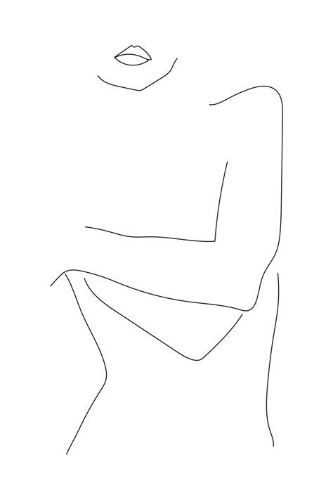 Female Body Line Drawing Woman Sitting On Railing Looking At