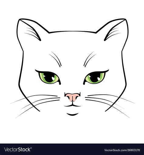 Cat Cute Face Black Outline Drawing Kitten Vector Image
