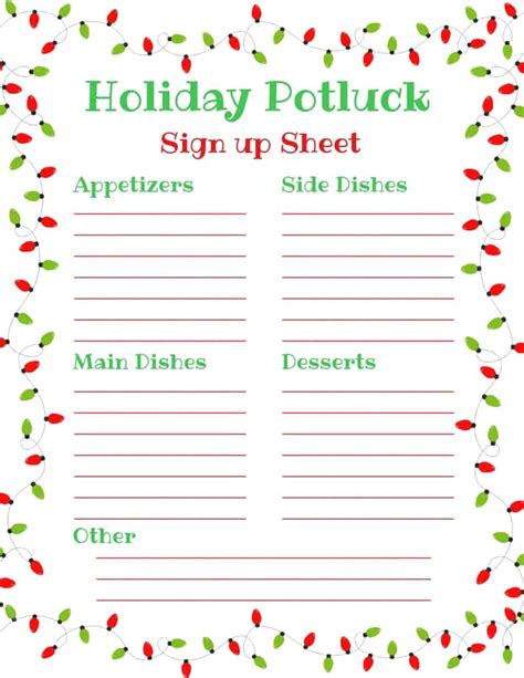 Example Potluck Sign Up Sheet Fill Printable Potluck Sign Up Sheet