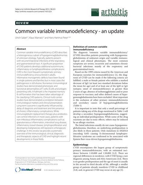 Pdf Common Variable Immunodeficiency An Update