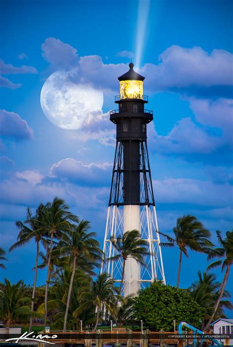 Hillsboro Lighthouse Fullmoon Rise Pompano Beach Inlet May HDR Photography By Captain Kimo