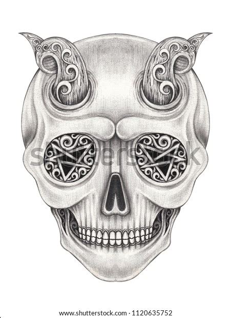 Art Surreal Devil Skull Tattoo Hand Stock Illustration 1120635752