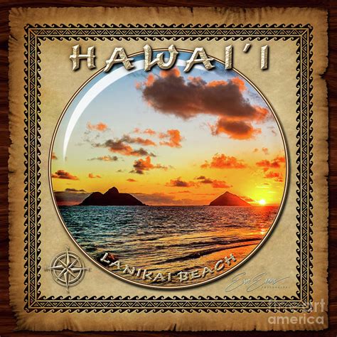 Lanikai Beach Orange Sunrise Sphere Image With Hawaiian Style Border