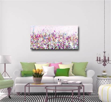 Large Panoramic Canvas Art Floral Wall Art Pink And Blue Abstract