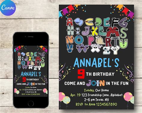 Alphabet Lore Birthday Invitation Editable Template Etsy Australia