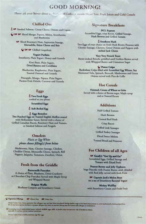 Main Dining Room Breakfast Menus • The Disney Cruise Line Blog