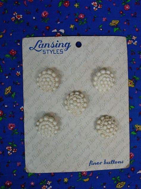 Vintage Buttons On Lansing Card 5 Bumpy White Cuties Etsy Vintage
