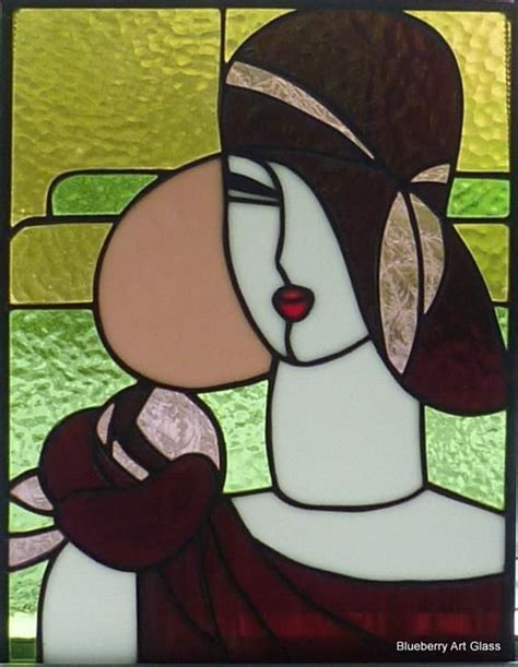Articles Similaires à Beautiful Art Deco Lady Stained Glass Panel In Shades Of Pink Green