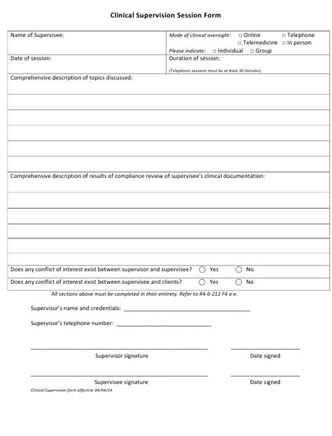 Clinical Supervision Session Form Download Pdf Clinical Supervision