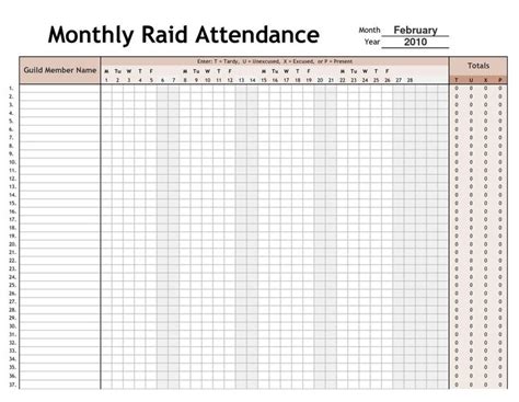 Employee Attendance Calendar Template