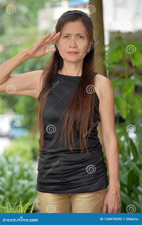 Filipina Female Senior Saluting Stock Photo Image Of Older Females