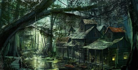 Artwork Swamp Villages In 2019 Fantasy Landscape Fantasy Village