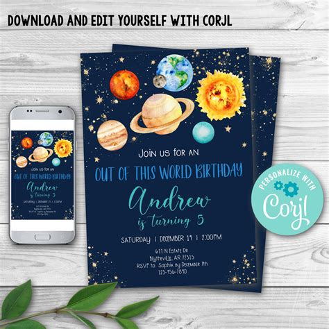 Editable Space Birthday Invitation Out Of This World Birthday Etsy