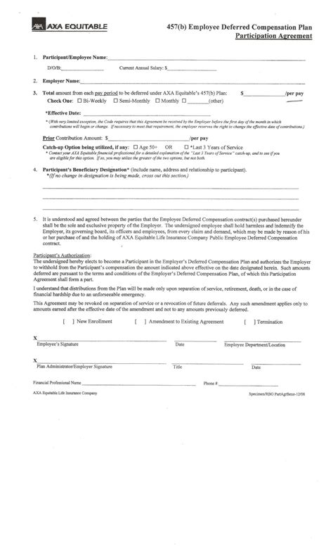 Editable 403B457 Salary Reduction Forms Equitable Advisors Deferred