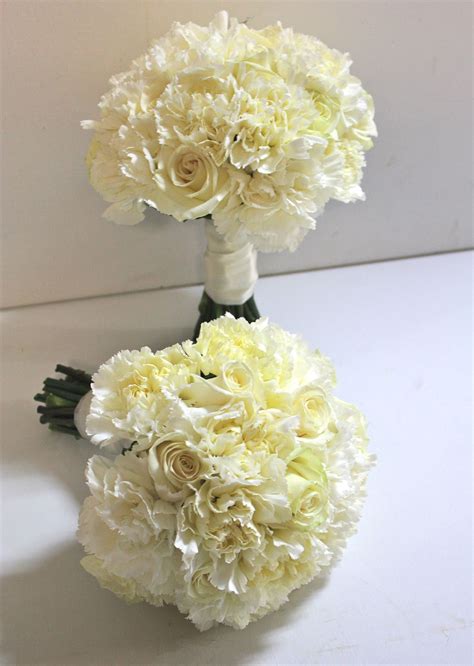 Carnation Bouquet With A Few Roses In Bright Pink Carnation Bouquet Wedding Bouquets White