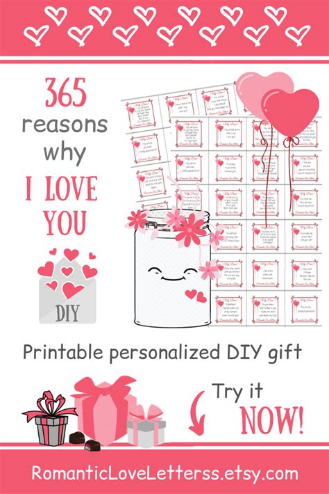 Printable Personalized Romantic Ts For Him 365 Reasons Why I Love