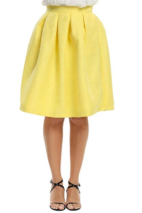 Meaneor Womens Retro Casual Summer Swing Skirts Yellow M Swing Skirt High Waisted Pleated