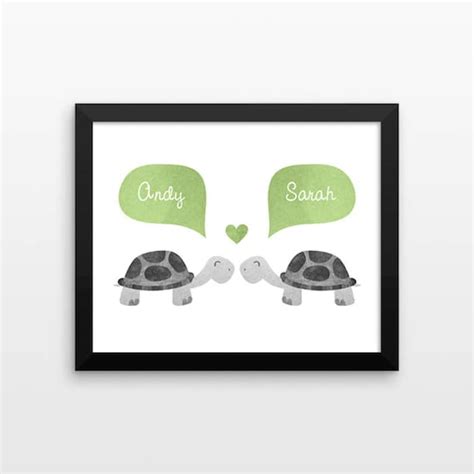 Turtle Couple Personalized Art Print Engagement Gift Unique