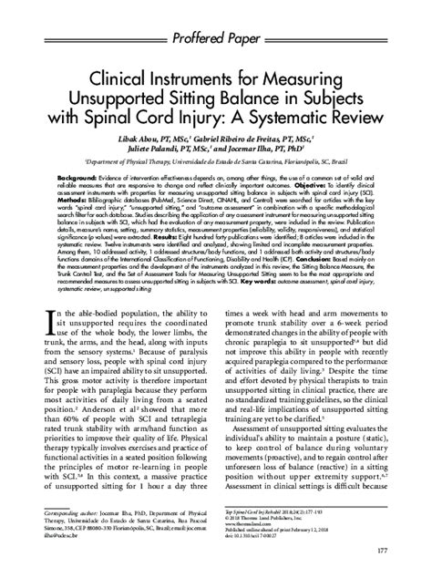 Pdf Clinical Instruments For Measuring Unsupported Sitting Balance In