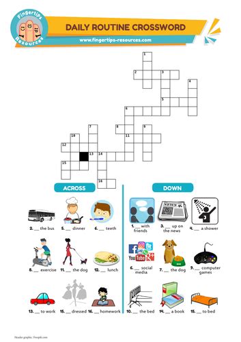 Daily Routine Vocabulary Crossword Teaching Resources