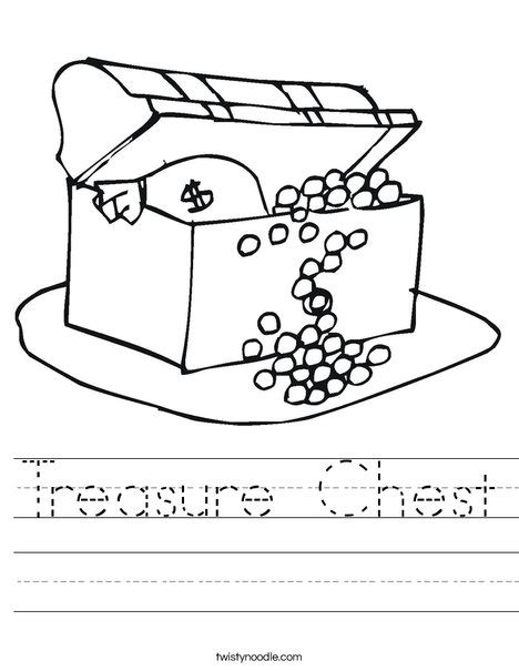 Talk to your children about how treasure maps have the sport where the treasure is marked with an x. Treasure Chest Worksheet - Twisty Noodle