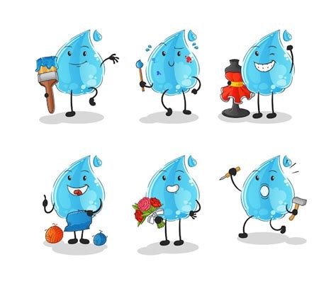 Premium Vector Water Drop Artist Group Character Cartoon Mascot Vector