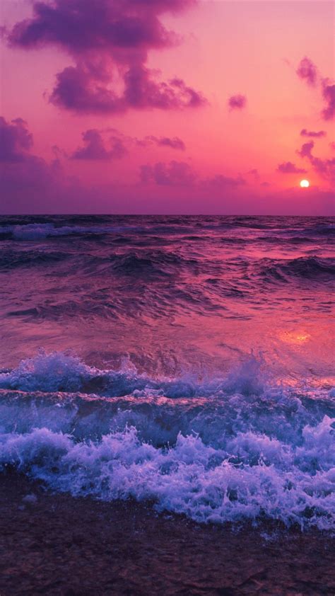 Ocean Sunset Waves Foam Beach Sky Aesthetic Beach Wallpaper Sunset Wallpaper