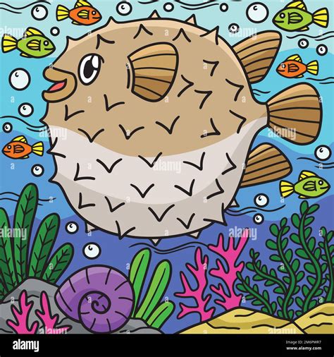 Pufferfish Marine Animal Colored Cartoon Stock Vector Image And Art Alamy