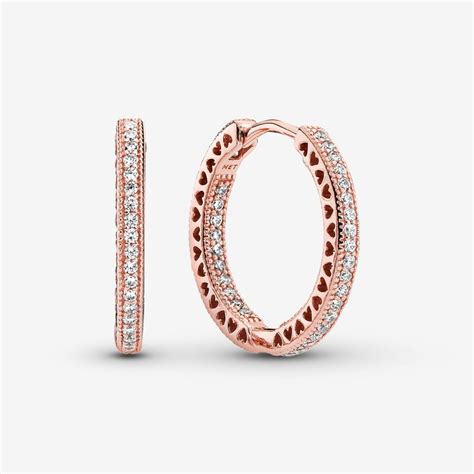 Sparkle And Hearts Hoop Earrings Rose Gold Plated Pandora Us